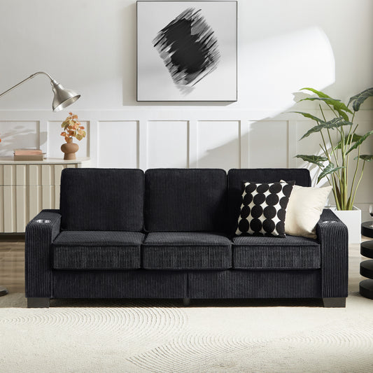 83.86"Corduroy Fabric sofa,Modern Compressed Couch,3-Seater Sofa, Furniture for Living Room,Bedroom,office ,Black