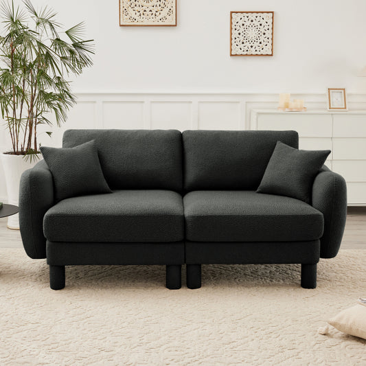 Boucle Fabric 2-seater Loveseat Sofa Couch With Distinctive Shell-shaped Armrests,Cylindrical Legs Wrapped with Self-fabric,Dark Grey Color