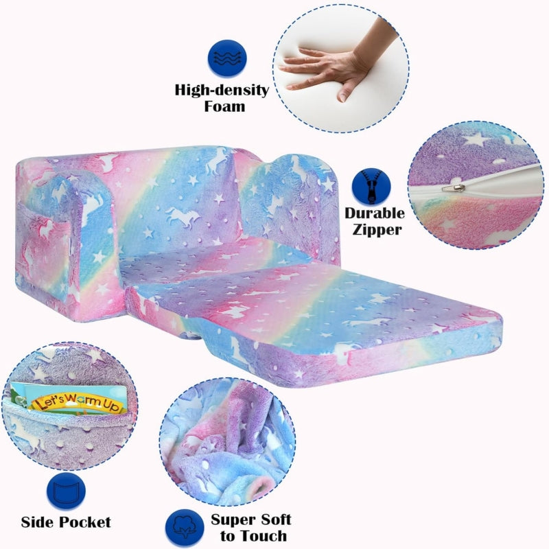 Compression Modular Kids Sofa, Perfect Sleeper Extra Convertible Sofa to Lounger, Comfy 2-in-1 Flip Open Couch Sleeper for Kids Pink Small Sofa