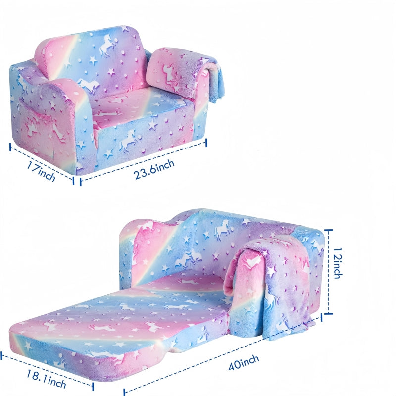 Compression Modular Kids Sofa, Perfect Sleeper Extra Convertible Sofa to Lounger, Comfy 2-in-1 Flip Open Couch Sleeper for Kids Pink Small Sofa