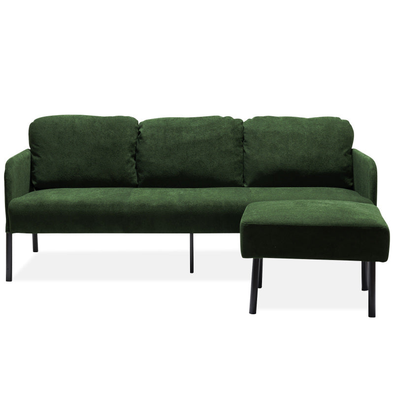 3 Seater L-Shaped Green Polyester Fabric Sofa with Ottoman, Modern Upholstered Sofa, Comfy Small Couches for Small Space Living Room, Bedroom, Office, Apartment