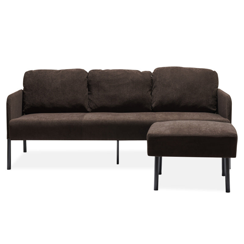 3 Seater L-Shaped Brown Polyester Fabric Sofa with Ottoman, Modern Upholstered Sofa, Comfy Small Couches for Small Space Living Room, Bedroom, Office, Apartment