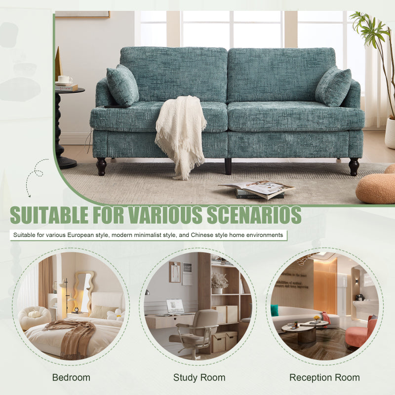 Modern style chenille 2-seater wood-legged sofa with LED light, USB charging port and storage bag Living room Bedroom Study room