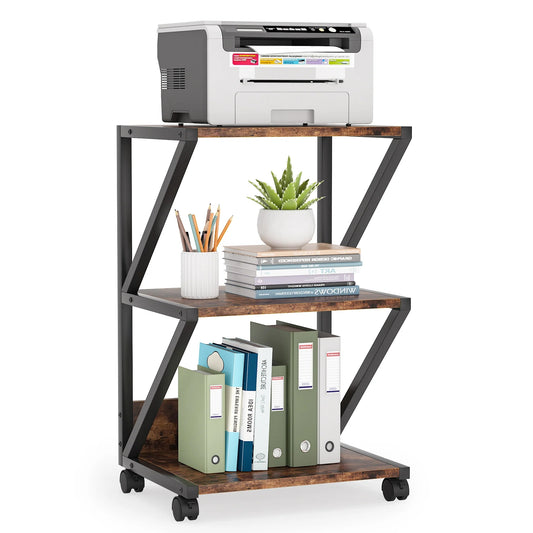 Printer Stand, 3-Tier Rolling Printer Cart Under Desk Storage Shelf
