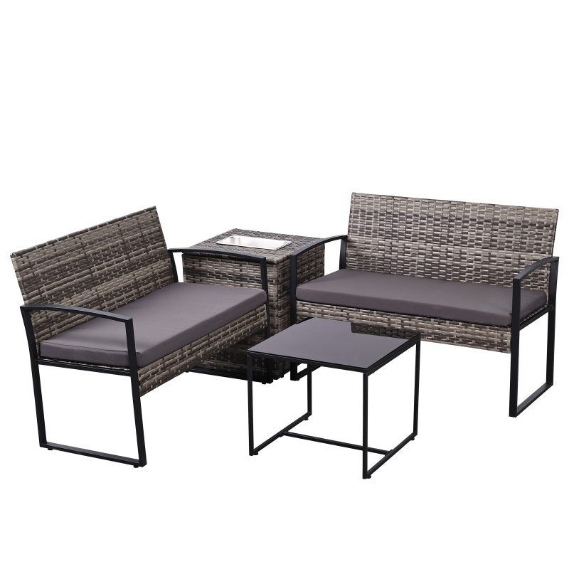 4 Piece Outdoor PE Wicker Furniture Set, Patio Gray Rattan Sectional Sofa Couch with Washable Cushions