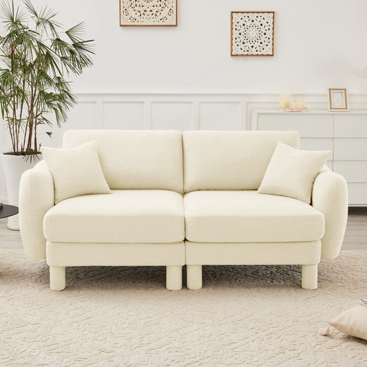 Boucle Fabric 2-seater Loveseat Sofa Couch With Distinctive Shell-shaped Armrests,Cylindrical Legs Wrapped with Self-fabric,Beige Color
