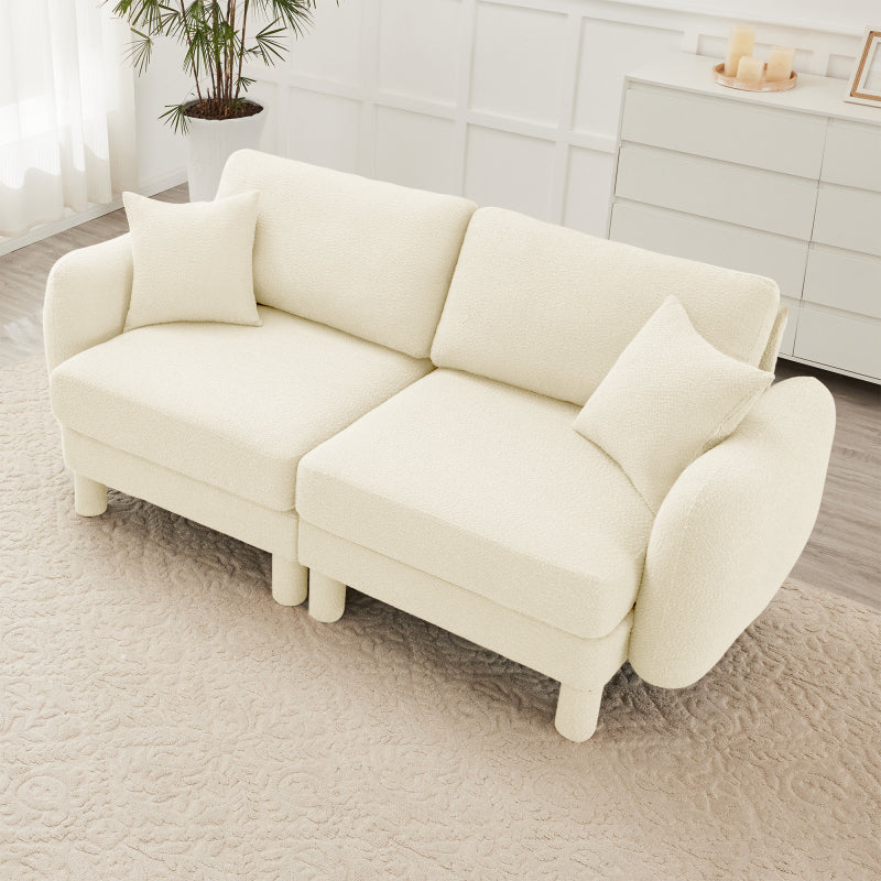 Boucle Fabric 2-seater Loveseat Sofa Couch With Distinctive Shell-shaped Armrests,Cylindrical Legs Wrapped with Self-fabric,Beige Color
