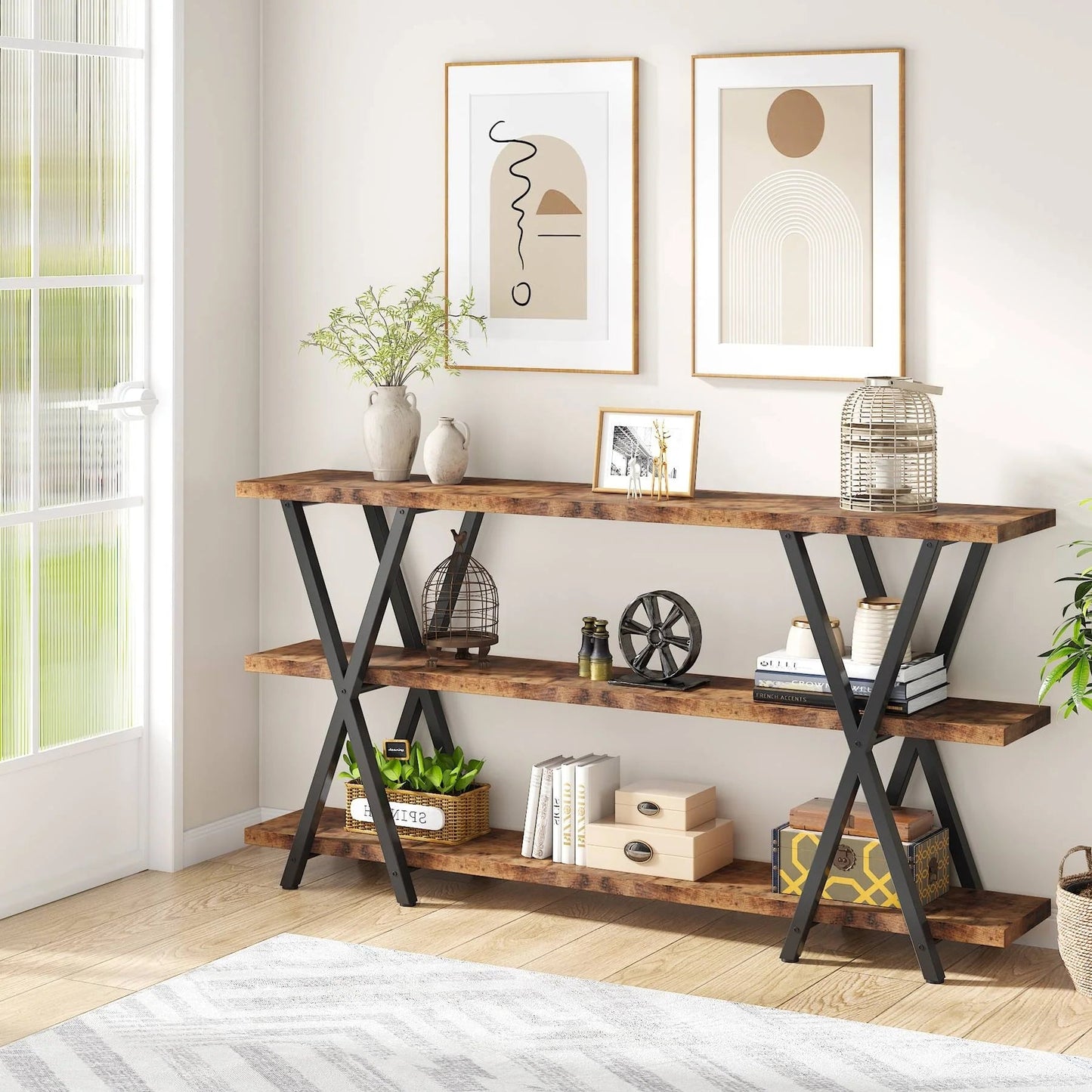 Console Table, 3-Tier Narrow Long Sofa Table with Storage