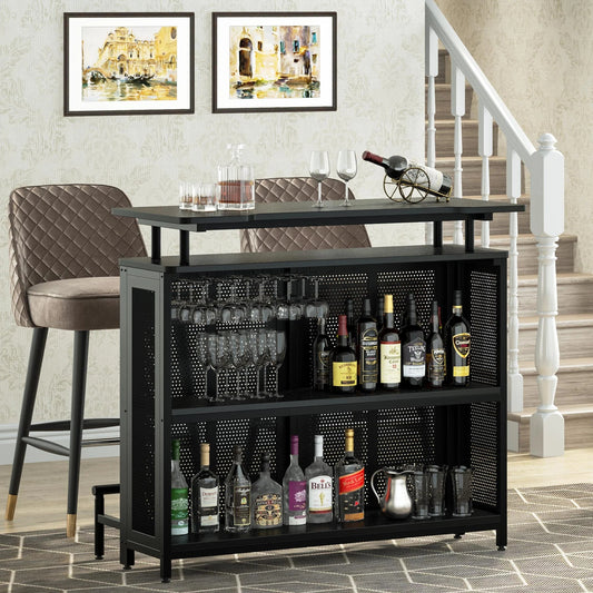 Bar Unit, 3 Tier Liquor Home Bar Table with Stemware Racks