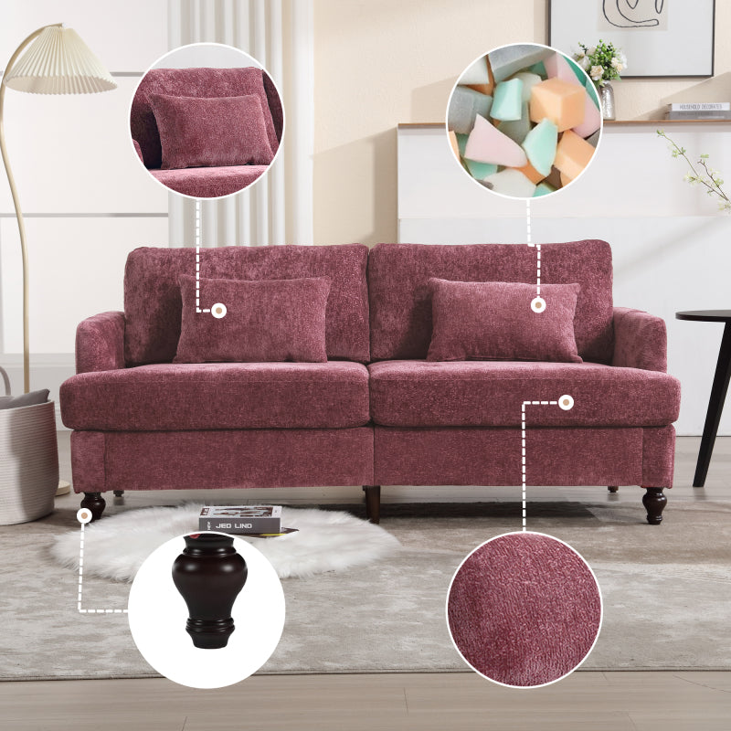Mid Century Modern chenille Fabric Loveseat sofa, 2-Seat Upholstered Loveseat Sofa Modern Couch for Living Room,Brown wood feet sofa for Bedroom, Reading (Wine red Chenille)