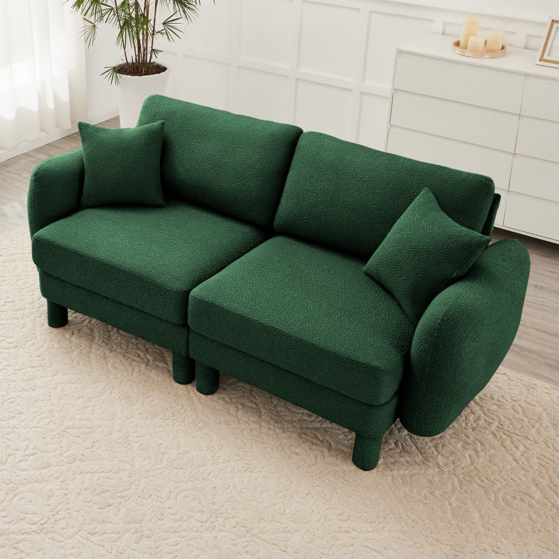 Boucle Fabric 2-seater Loveseat Sofa Couch Distinctive Shell-shaped Armrests,Cylindrical Legs Wrapped with Self-fabric,Green Color