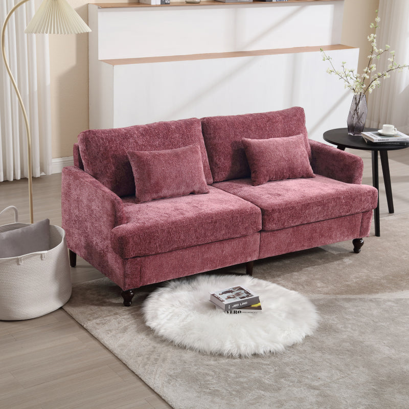 Mid Century Modern chenille Fabric Loveseat sofa, 2-Seat Upholstered Loveseat Sofa Modern Couch for Living Room,Brown wood feet sofa for Bedroom, Reading (Wine red Chenille)