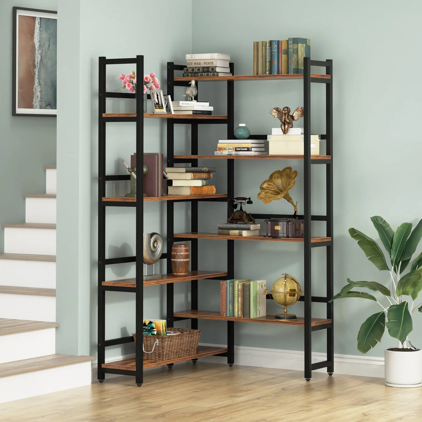 Tribesigns Corner Bookshelf, 8-Tier Industrial 70.8” Bookcase