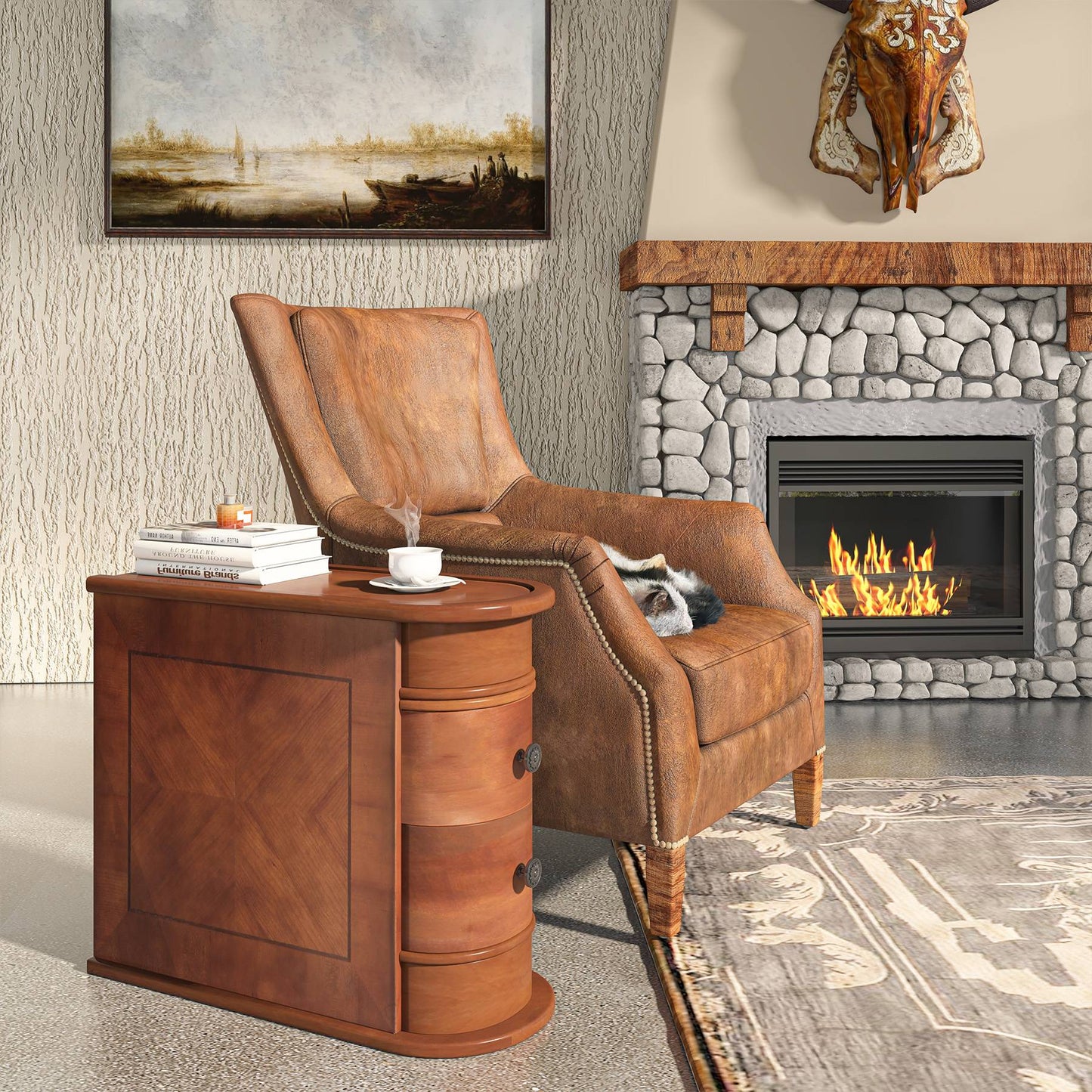 End Table, Sofa Bedside Narrow Accent Tables with 2 Drawers