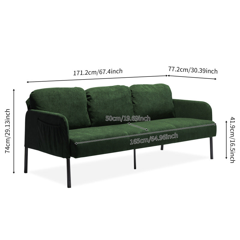 3 Seater Green Polyester Fabric Sofa, Modern Upholstered Sofa, Comfy Small Couches for Small Space Living Room, Bedroom, Office, Apartment