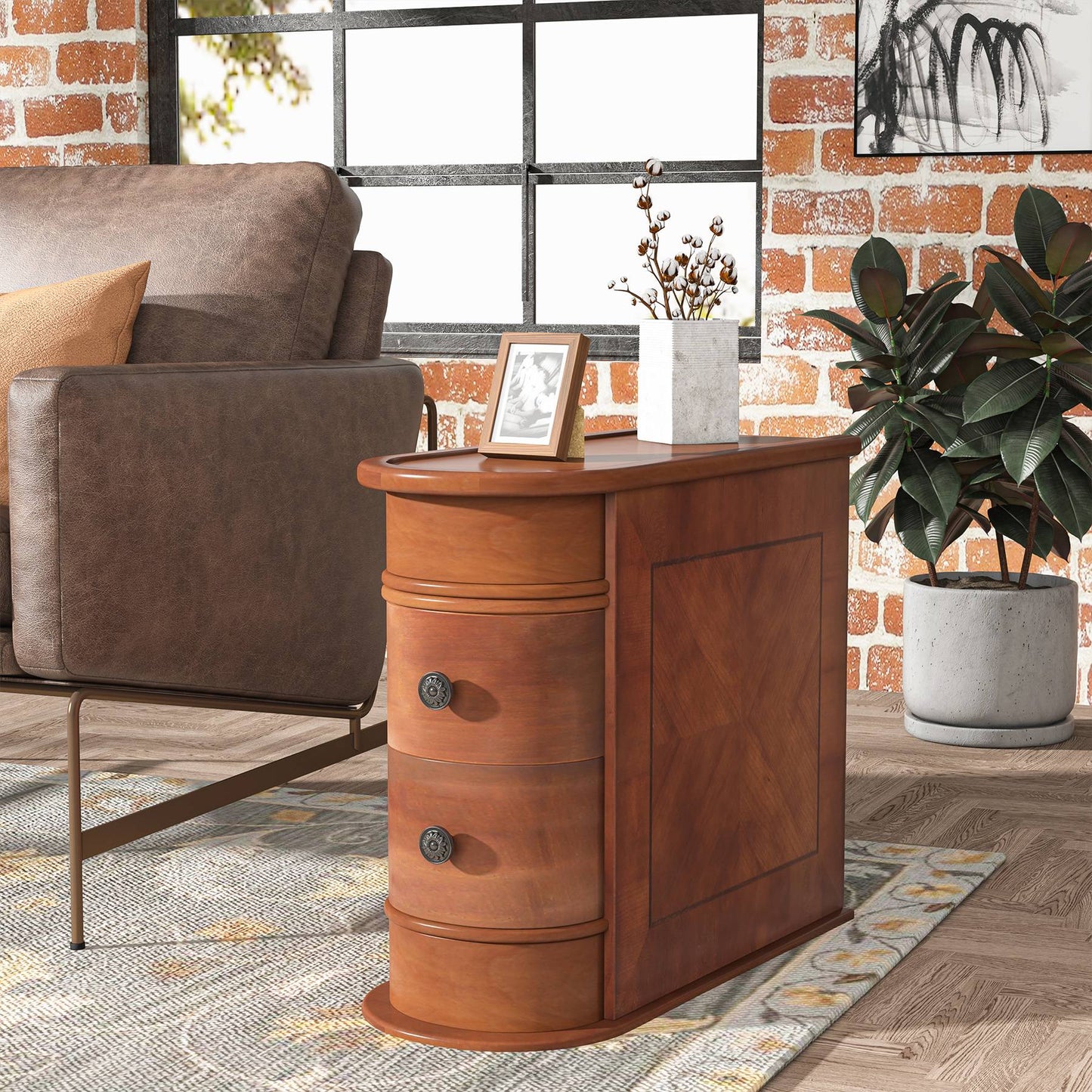 End Table, Sofa Bedside Narrow Accent Tables with 2 Drawers