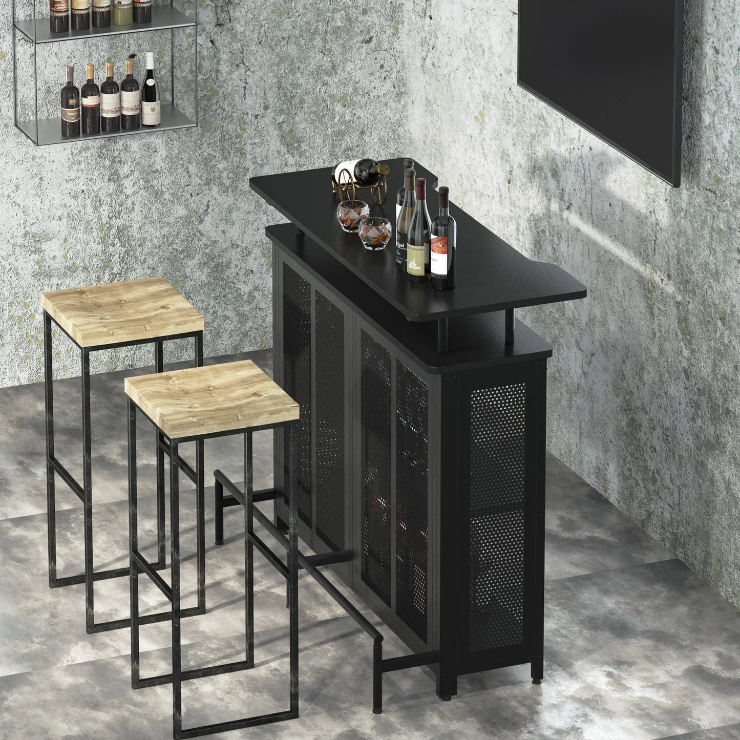 Tribesigns Bar Unit, 3 Tier Liquor Home Bar Table with Stemware Racks