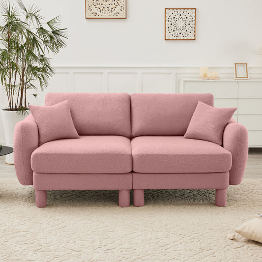 Boucle Fabric 2-seater Loveseat Sofa Couch With Distinctive Shell-shaped Armrests,Cylindrical Legs Wrapped with Self-fabric,Pink Color