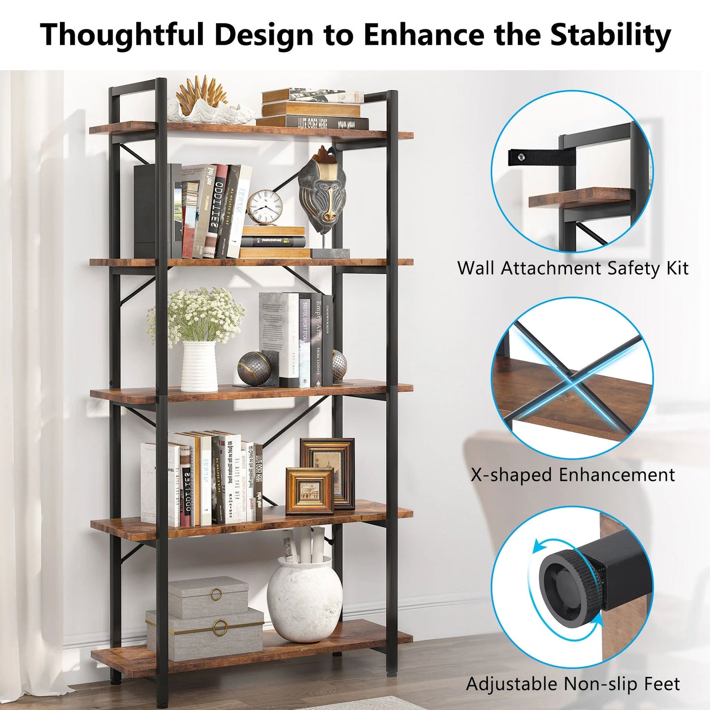 Tribesigns Bookshelf, 5 Tier Bookcase Display Shelf Unit