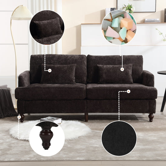 Mid Century Modern chenille Fabric Loveseat sofa, 2-Seat Upholstered Loveseat Sofa Modern Couch for Living Room,Brown wood feet sofa for Bedroom, Reading (Black Chenille)
