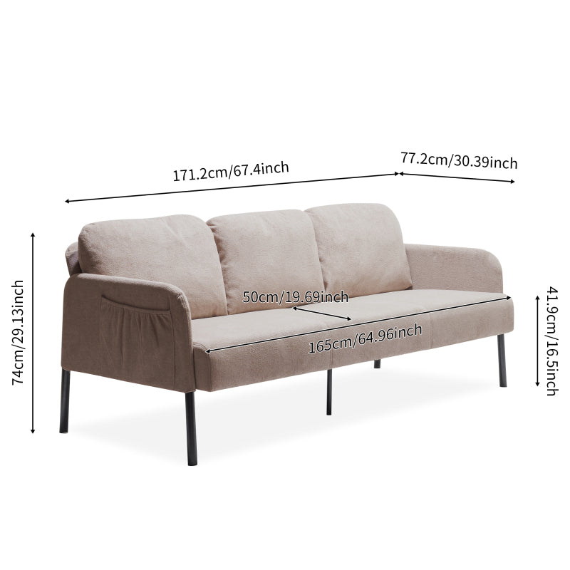 3 Seater Beige Polyester Fabric Sofa, Modern Upholstered Sofa, Comfy Small Couches for Small Space Living Room, Bedroom, Office, Apartment