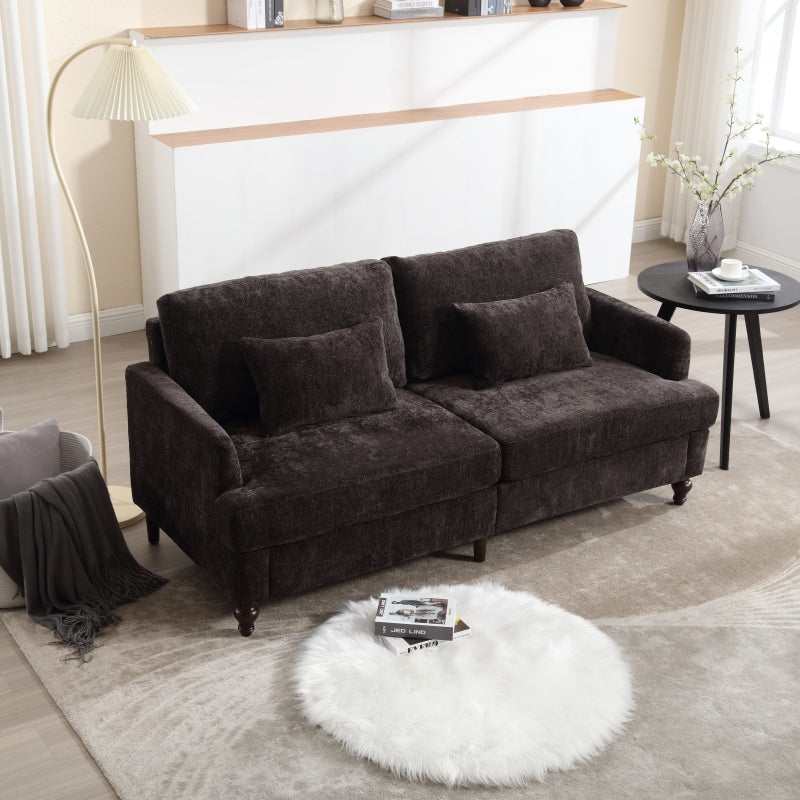 Mid Century Modern chenille Fabric Loveseat sofa, 2-Seat Upholstered Loveseat Sofa Modern Couch for Living Room,Brown wood feet sofa for Bedroom, Reading (Black Chenille)