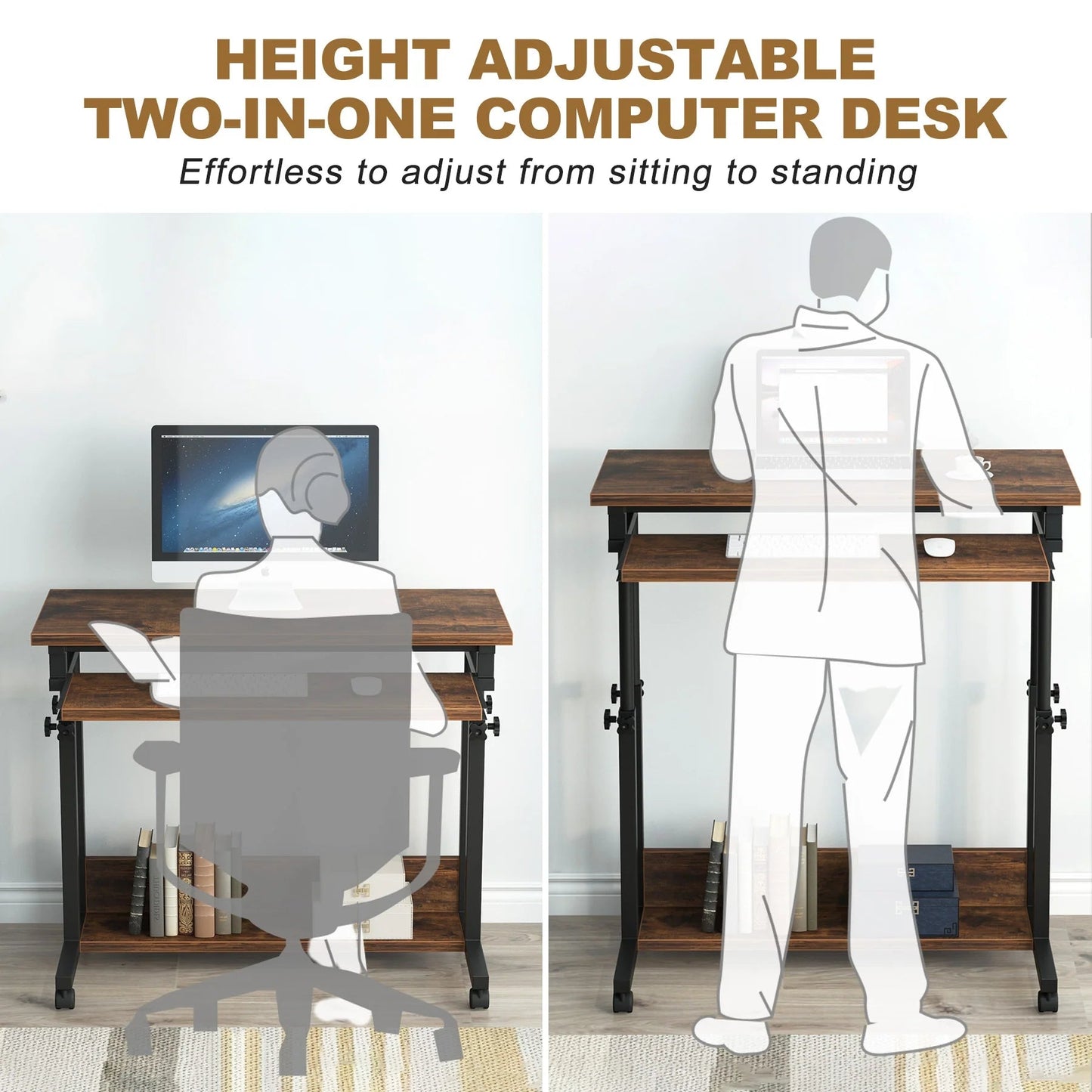 Tribesigns Height Adjustable Desk, Rolling Standing Desk Portable Desk
