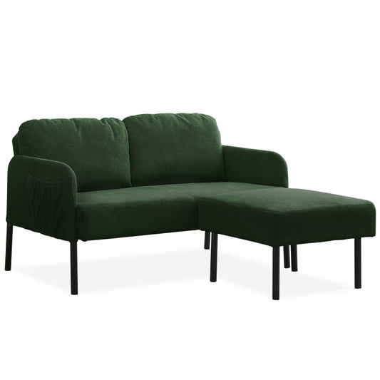 Green L-Shaped 2 Seater Sofa with Ottoman, Modern Polyester Fabric Loveseat Sofa, Comfy Small Couches for Small Space Living Room, Bedroom, Office, Apartment