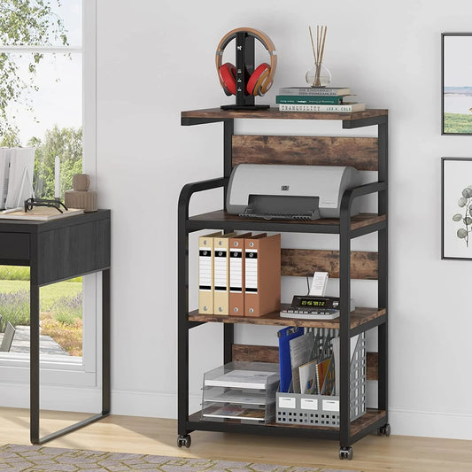 Printer Stand, 4-Shelf Mobile Printer Cart with Storage Shelves