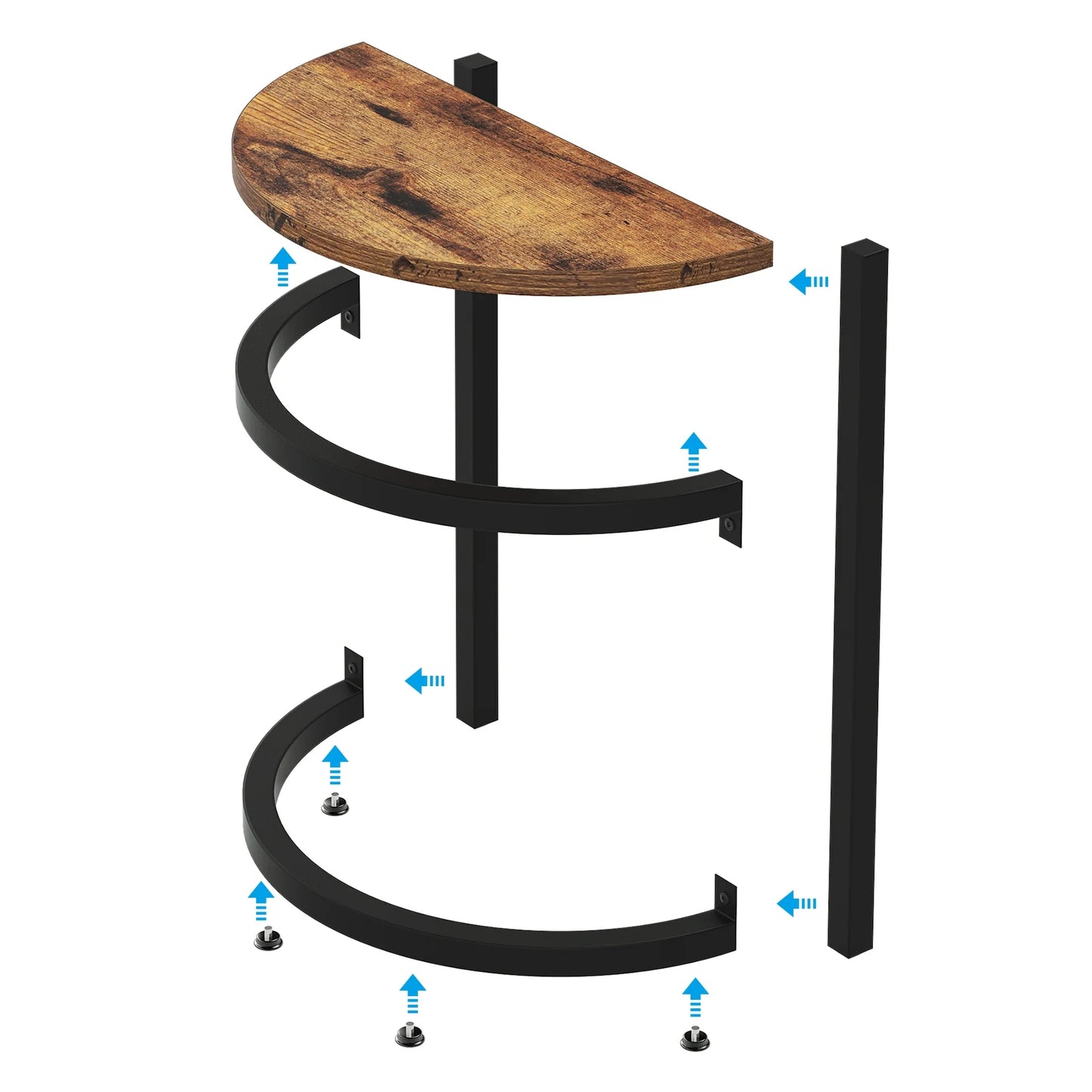 End Table, Half Round Narrow Side Table with Metal Frame