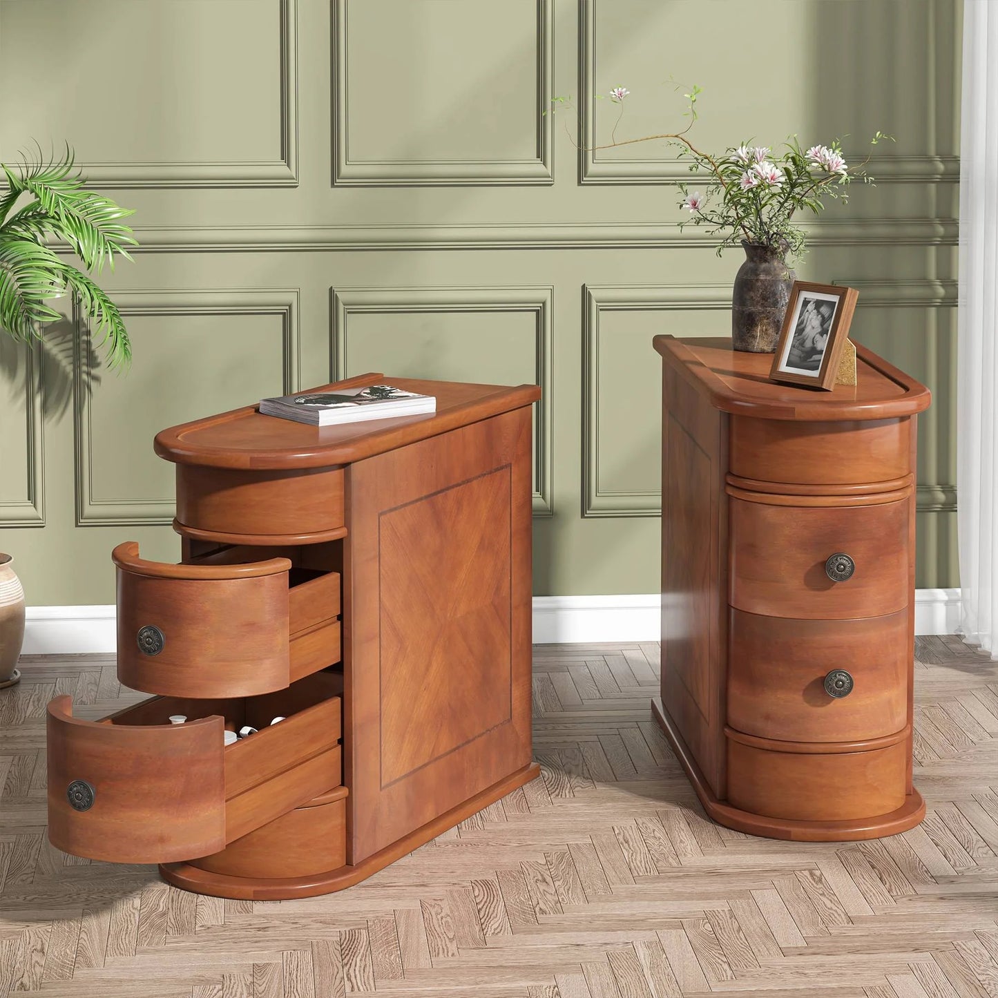 End Table, Sofa Bedside Narrow Accent Tables with 2 Drawers