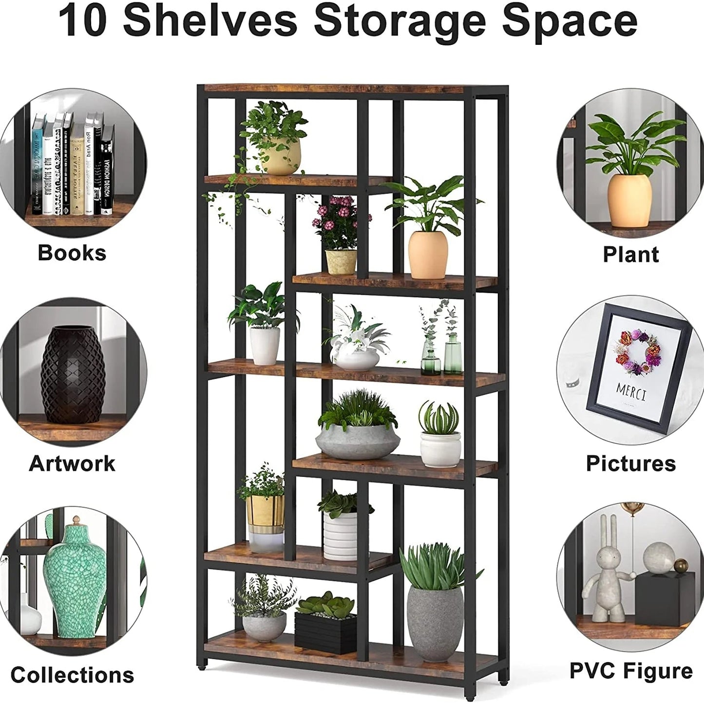 Bookcase, 79" Tall Bookshelf, 7-Tier Open Display Shelves