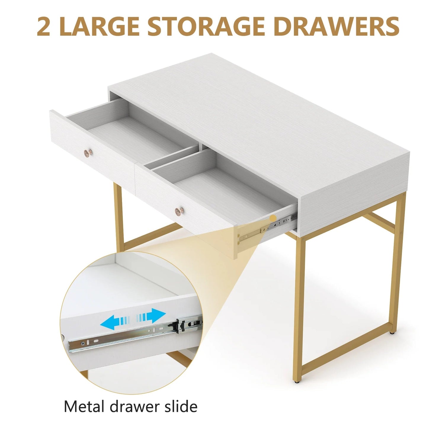 Computer Desk with 2 Drawers, Multifunctional Study Writing Desk