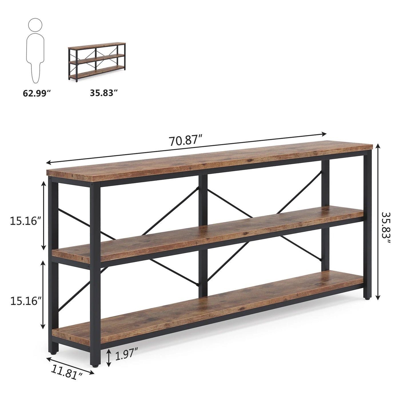 Sofa Table, 3 Tiers TV Stand Console Table