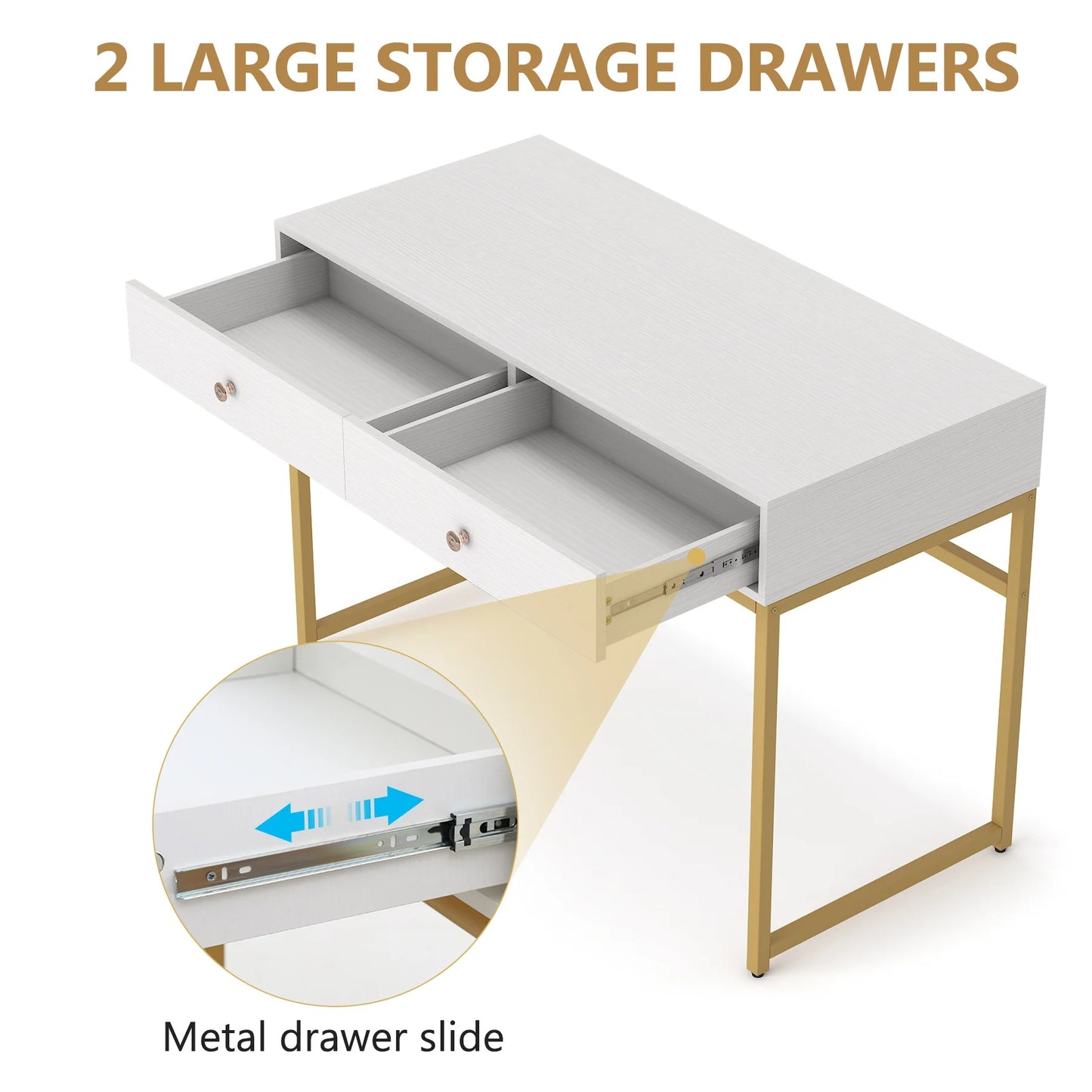 Computer Desk with 2 Drawers, Multifunctional Study Writing Desk