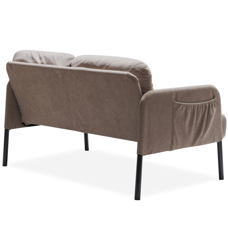Beige L-Shaped 2 Seater Sofa with Ottoman, Modern Polyester Fabric Loveseat Sofa, Comfy Small Couches for Small Space Living Room, Bedroom, Office, Apartment