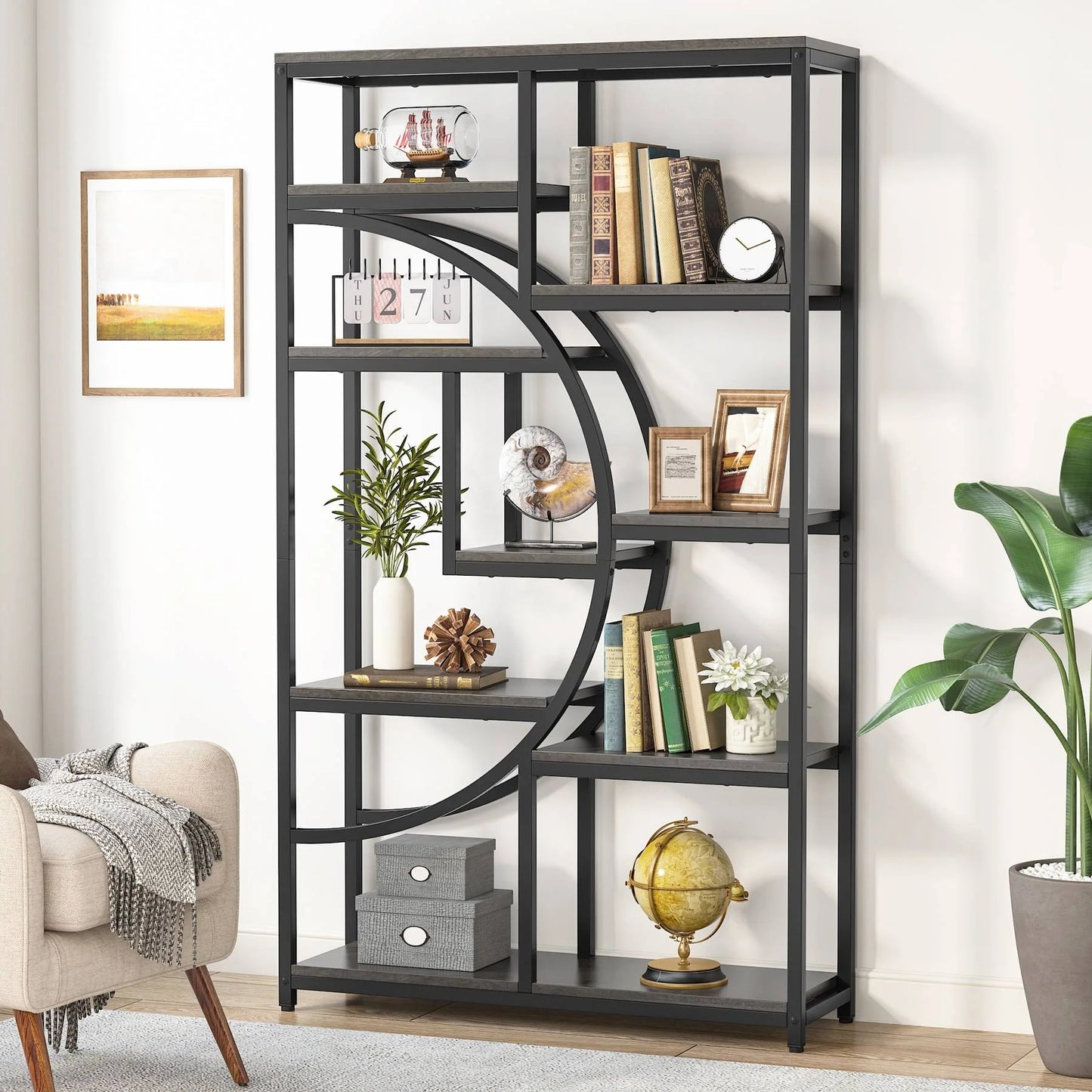 Bookshelf, Industrial 5 Tier Etagere Bookcase Display Shelf