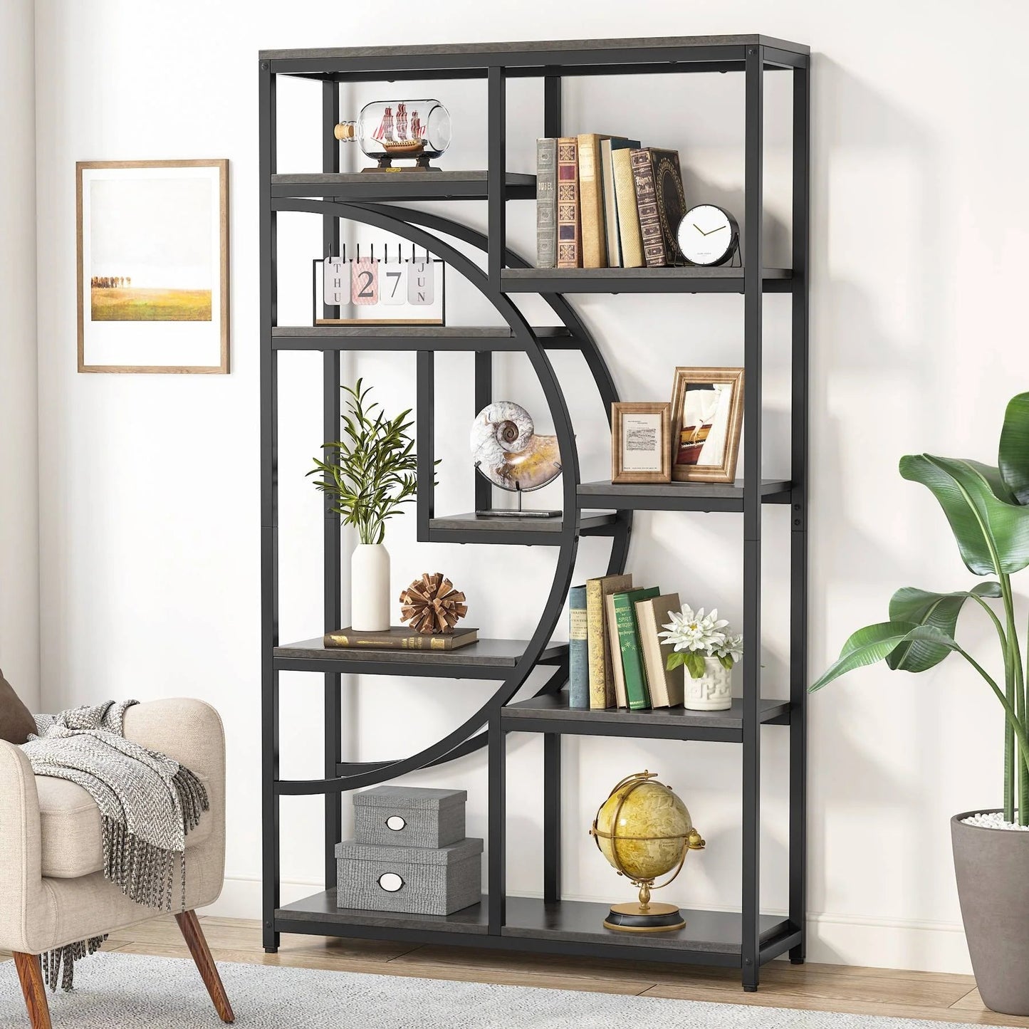 Tribesigns Bookshelf, Industrial 5 Tier Etagere Bookcase Display Shelf