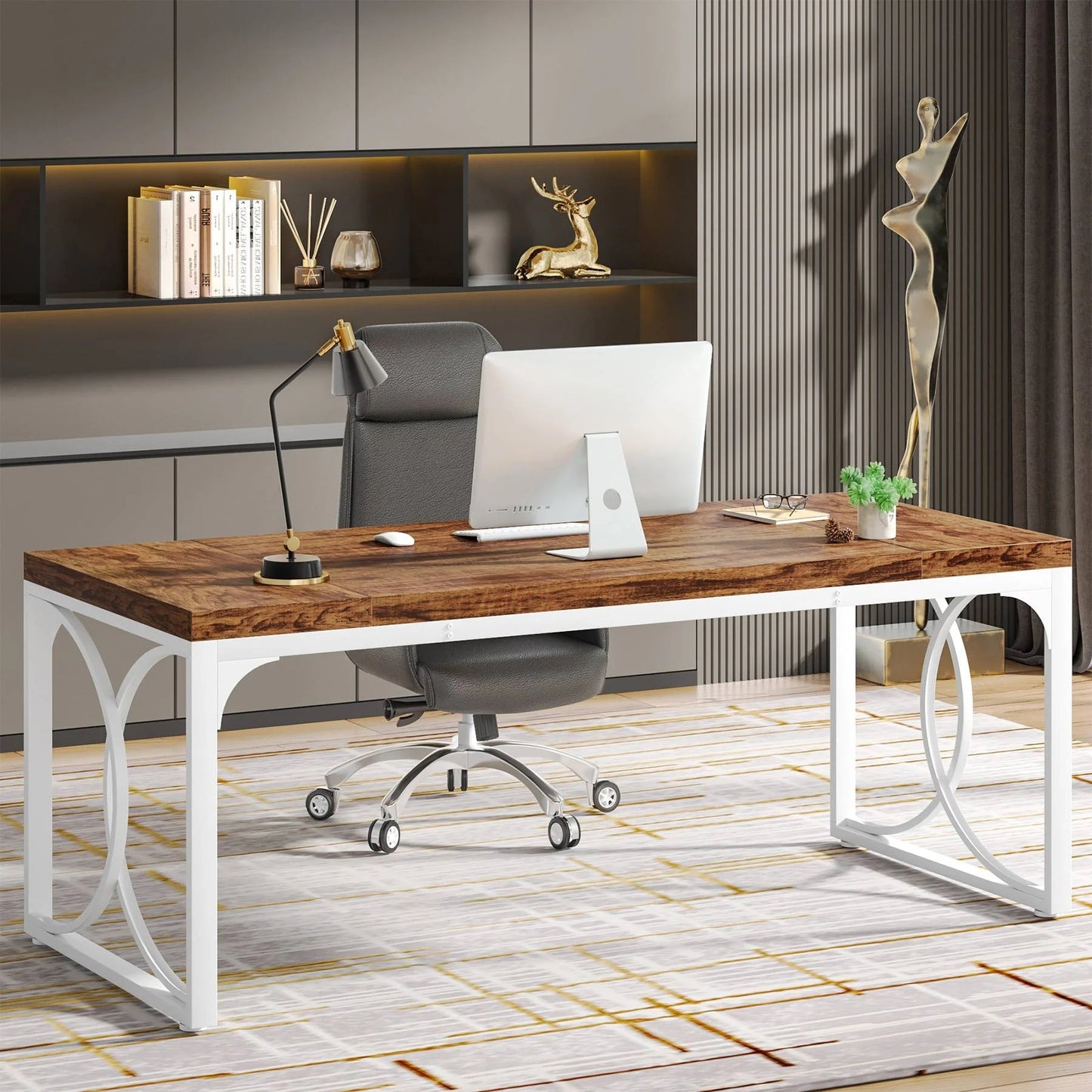 Executive Desk, 62.99" Office Computer Desk with Metal Frame