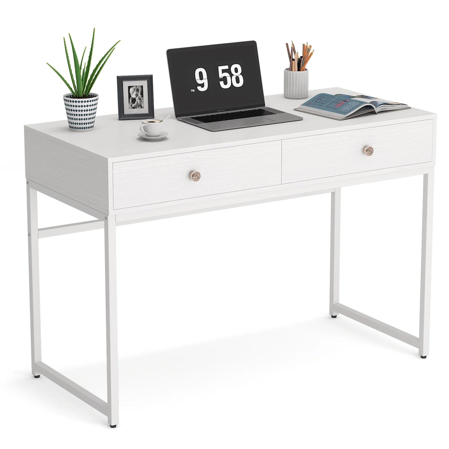 Tribesigns Computer Desk with 2 Drawers, Multifunctional Study Writing Desk