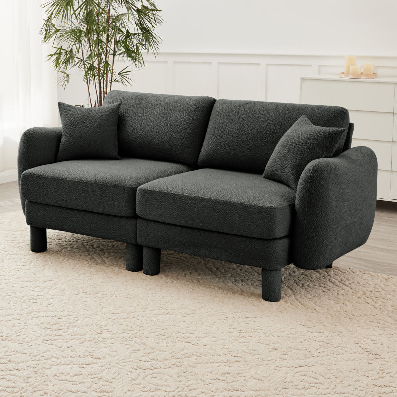 Boucle Fabric 2-seater Loveseat Sofa Couch With Distinctive Shell-shaped Armrests,Cylindrical Legs Wrapped with Self-fabric,Dark Grey Color
