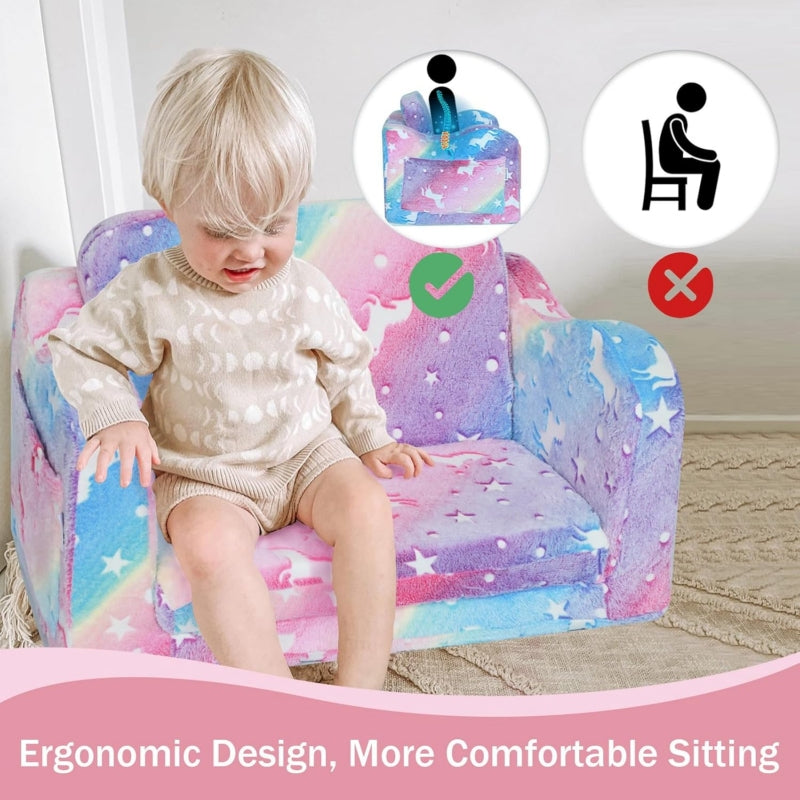 Compression Modular Kids Sofa, Perfect Sleeper Extra Convertible Sofa to Lounger, Comfy 2-in-1 Flip Open Couch Sleeper for Kids Pink Small Sofa