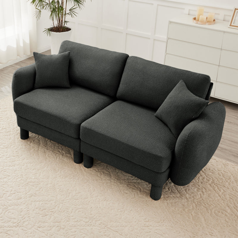 Boucle Fabric 2-seater Loveseat Sofa Couch With Distinctive Shell-shaped Armrests,Cylindrical Legs Wrapped with Self-fabric,Dark Grey Color