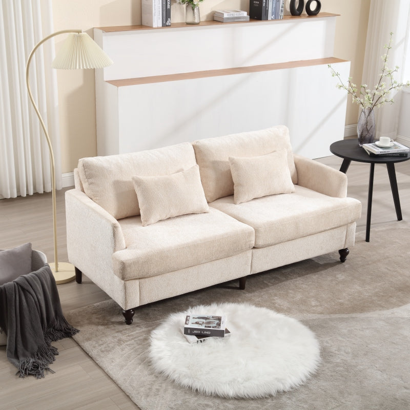 Mid Century Modern chenille Fabric Loveseat sofa, 2-Seat Upholstered Loveseat Sofa Modern Couch for Living Room,Brown wood feet sofa for Bedroom, Reading (Beige Chenille)