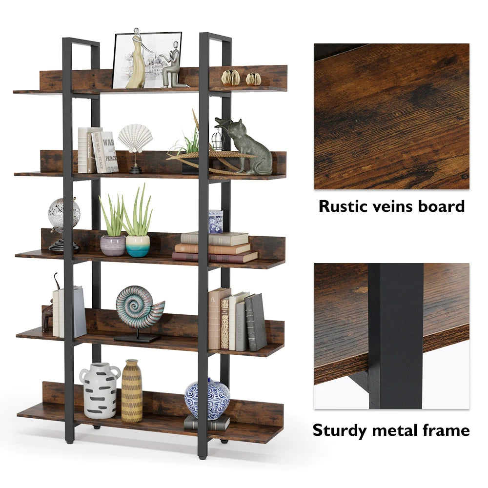 Tribesigns Bookshelf, 5 Tiers Etagere Bookcases Freestanding Display Shelf