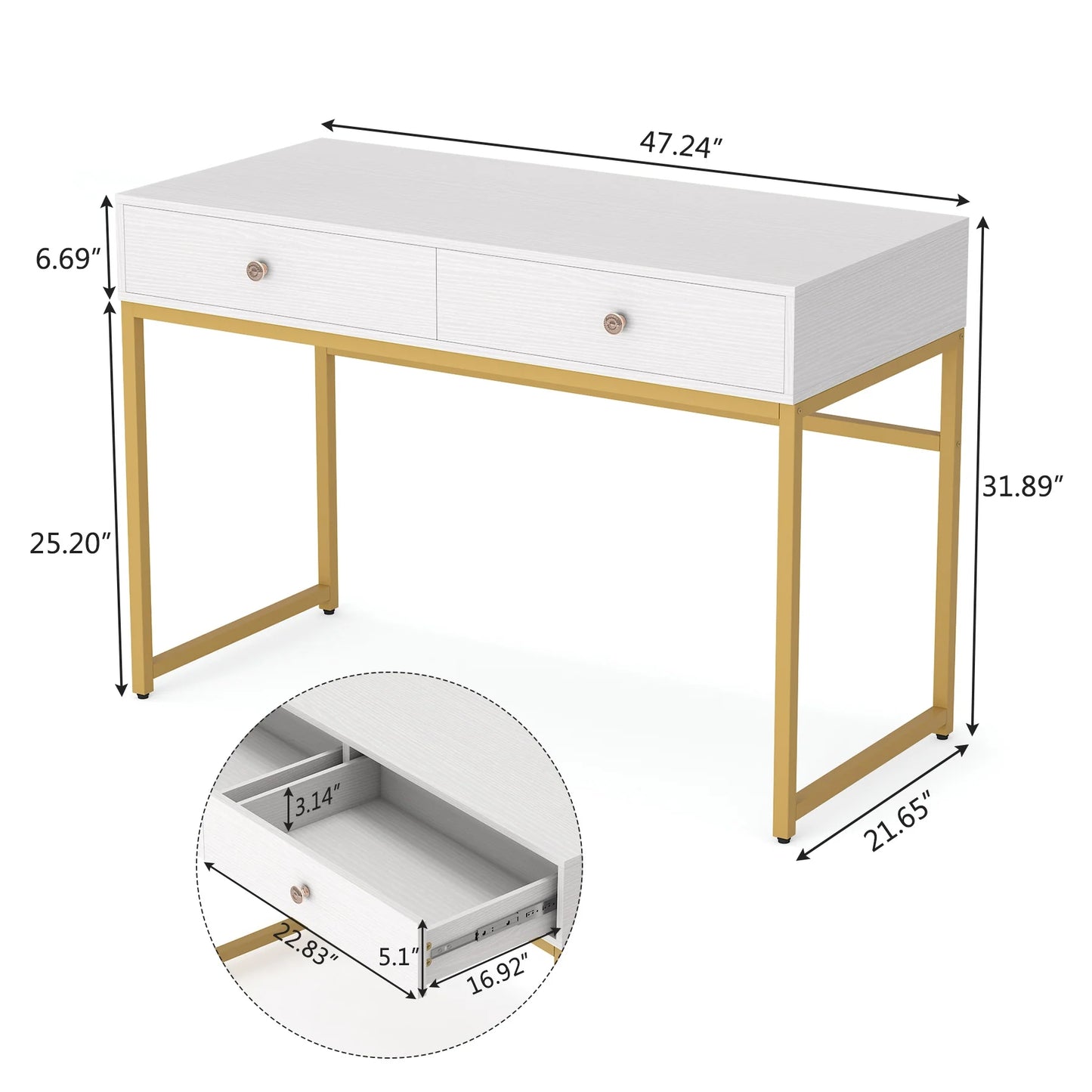 Tribesigns Computer Desk with 2 Drawers, Multifunctional Study Writing Desk
