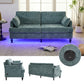 Modern style chenille 2-seater wood-legged sofa with LED light, USB charging port and storage bag Living room Bedroom Study room