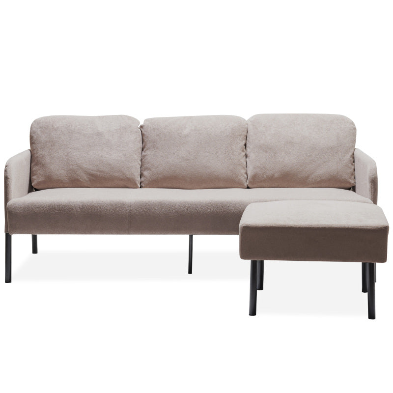 3 Seater L-Shaped Beige Polyester Fabric Sofa with Ottoman, Modern Upholstered Sofa, Comfy Small Couches for Small Space Living Room, Bedroom, Office, Apartment