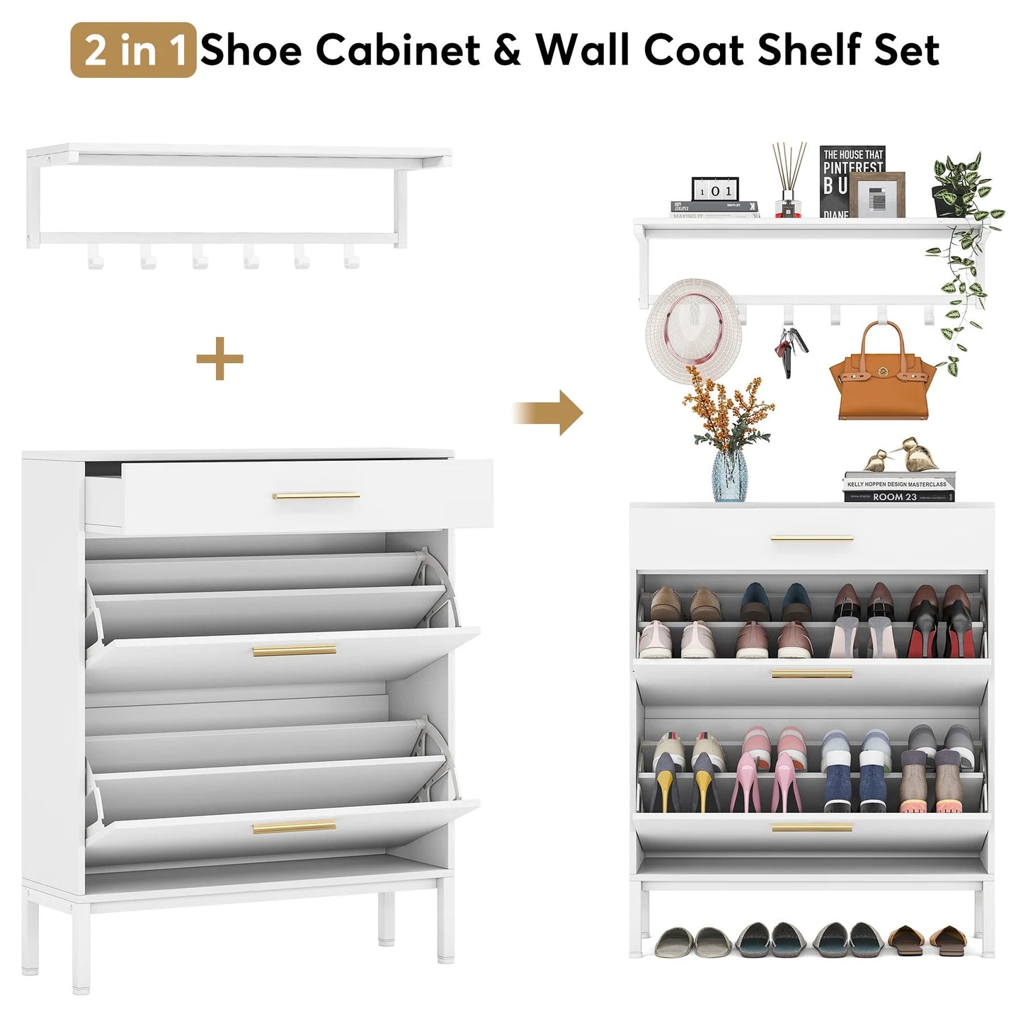 Tribesigns Shoe Cabinet with Floating Shelf, Modern 3 Drawers Shoe Organizer