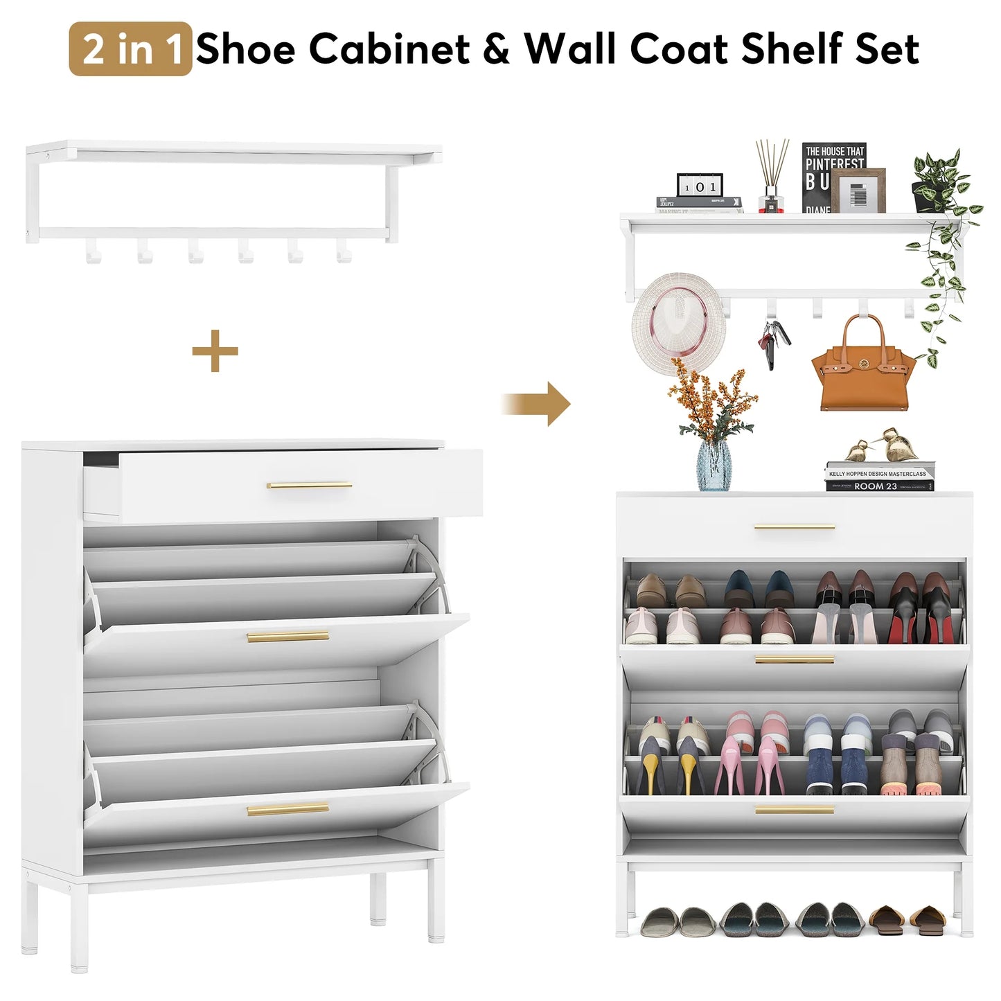 Tribesigns Shoe Cabinet with Floating Shelf, Modern 3 Drawers Shoe Organizer